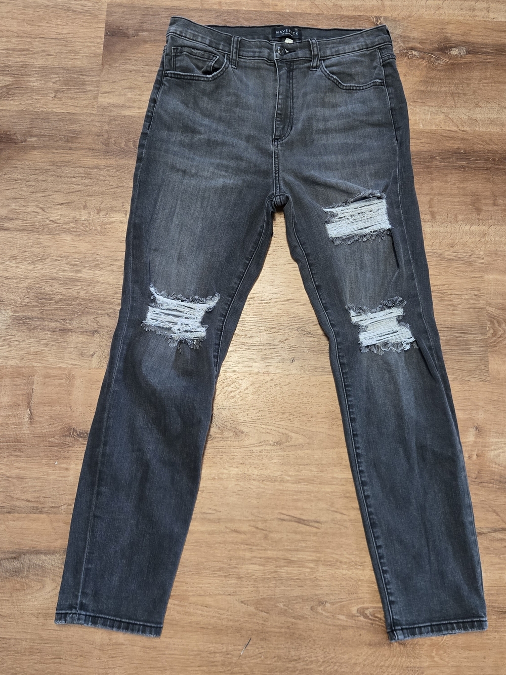 Maverick The Collection Straight Leg Distressed Jeans in Charcoal Gray Size 11